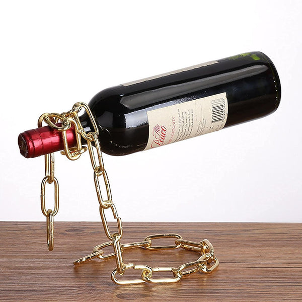 Novelty Magic Wine Bottle Holder Floating Steel Link Chain Wine Bottle Rack/Holder - Holds Bottles in the Air（Gold）